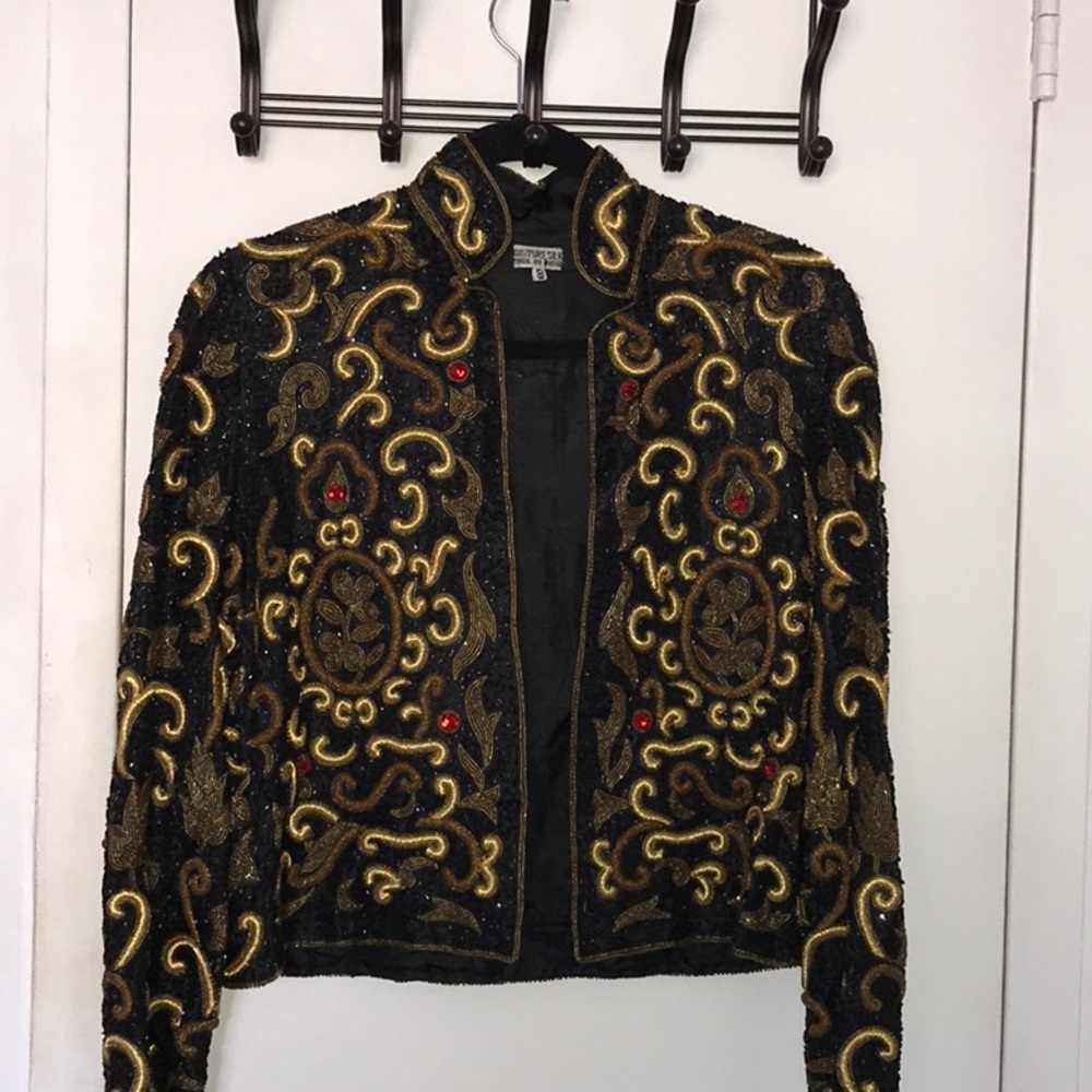 Vtge Beaded Jewel Embellished Silk Evening Jacket